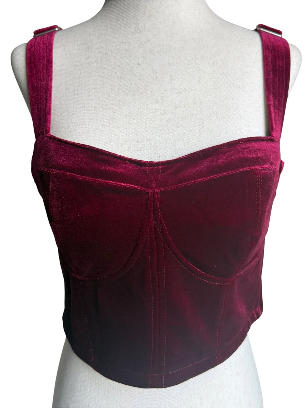 BLANKNYC Sneak Peek Burgundy Velvet Corset Bustier Crop Top M NWT
